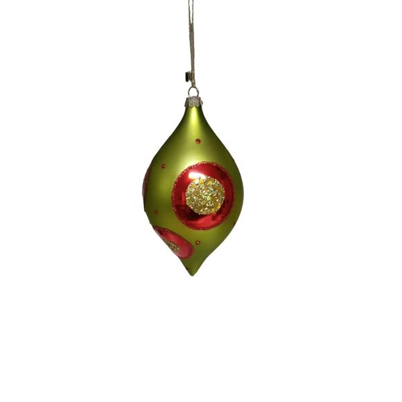🎄Vintage Glass Teardrop Ornament Red Green Glitter Finial 6" Holiday Decor✨ - Picture 11 of 12